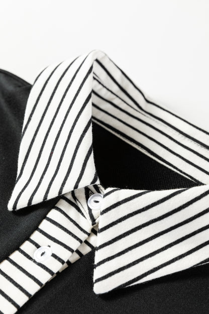 Plus Size Striped Polo Collar Ruffle Hem Shift Dress