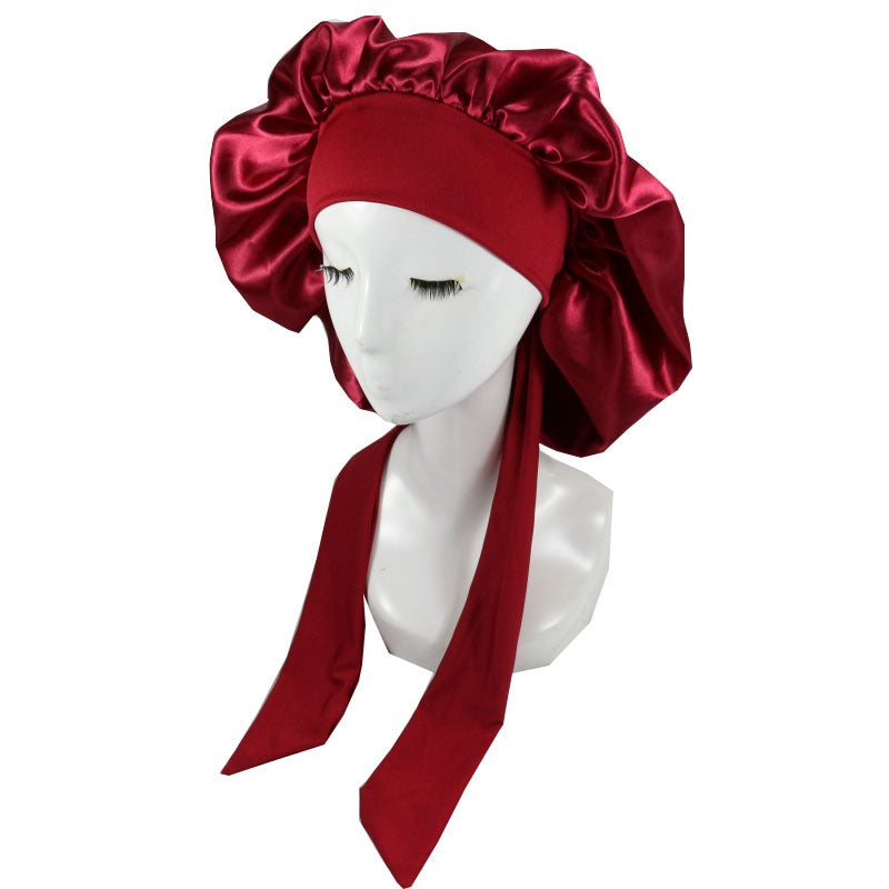 Laced Sleeping Cap Simulation Silk Home Hat Moon Cap Long Hair Care Silk Sleeping Cap Maternity Cap - Plus Size Clothing