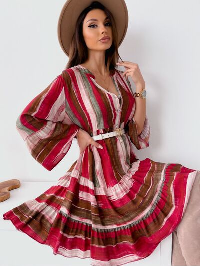 Plus Size Buttoned Striped Long Sleeve Mini Dress - Plus Size XL-4XL - View 6