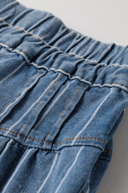 Plus Size Striped Buttoned Wide Leg Denim Pants