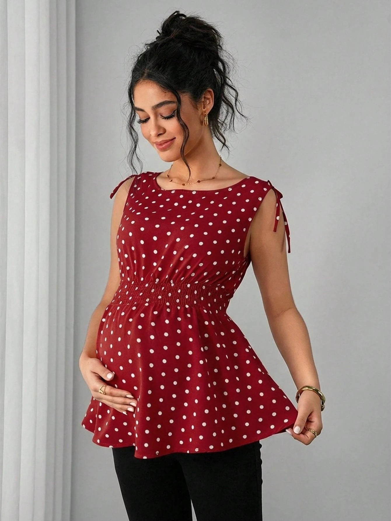 Chic Dot Print Sweet Style Maternity Strapless TopFashion Simple Elegant Spring Summer - Plus Size Clothing