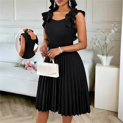 Plus Size Elegant Sleeveless Pleated Mini Dress