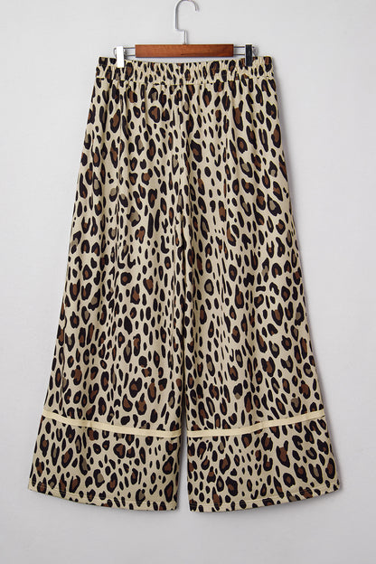 Plus Size Leopard Wide Leg Drawstring Pants