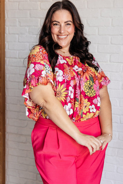 Plus Size Floral Ruffle Short Sleeve Blouse - Plus Size XL-4XL - View 6