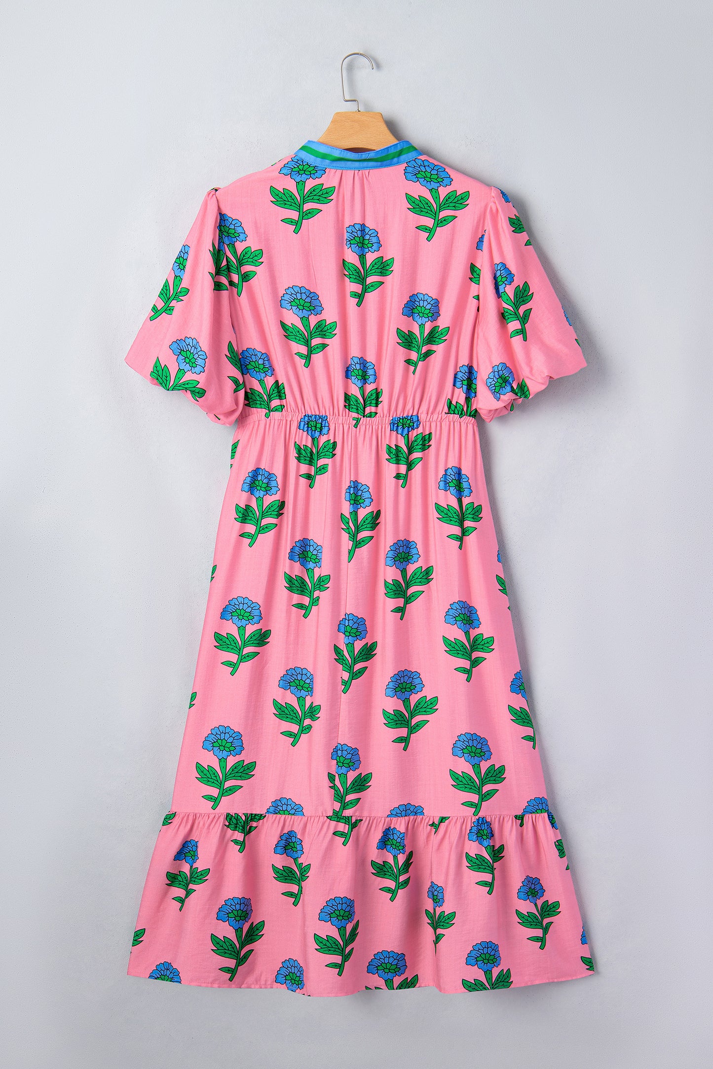 Plus Size Striped V Neck Ruffled Floral Long Dress