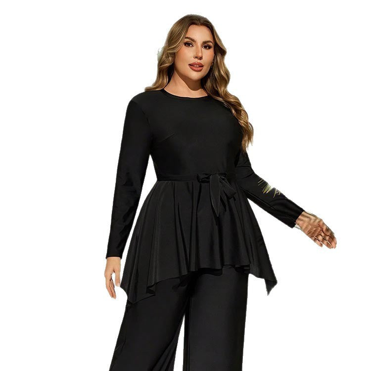 Plus Size Long Sleeve Two-Piece Swimwear Set