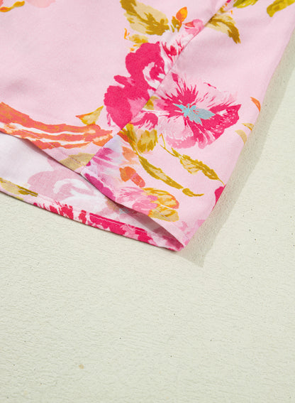 Plus Size Floral V Neck Tie Front Tunic Top