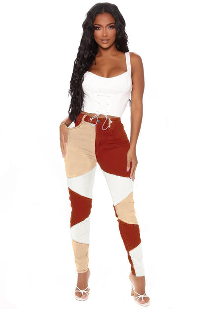 Plus Size High Waist Denim Splicing Skinny Pants