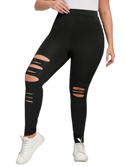 Plus Size Distressed Hole Leggings - Plus Size XL-4XL - View 1