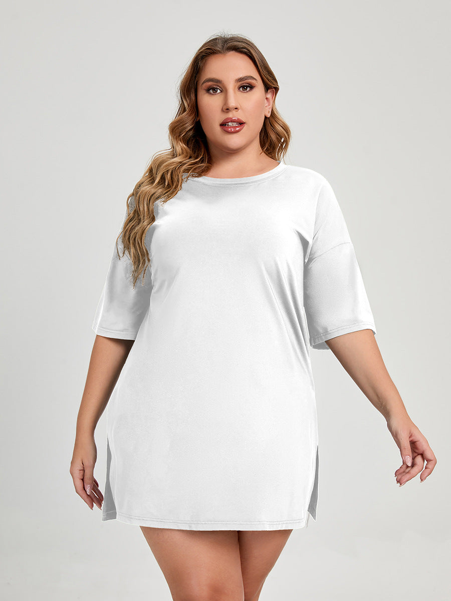 Plus Size Round Neck Milk Silk T-Shirt