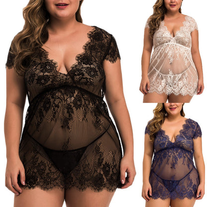Plus Size Sexy Lace Suspender Skirt Lingerie - Plus Size XL-4XL - View 3