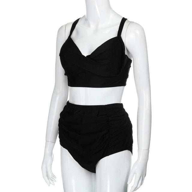 Plus Size High Waist Flower Print Bikini Set
