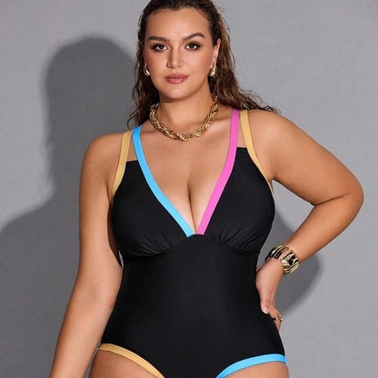 Plus Size Black One-Piece Swimsuit - Plus Size XL-4XL - View 3