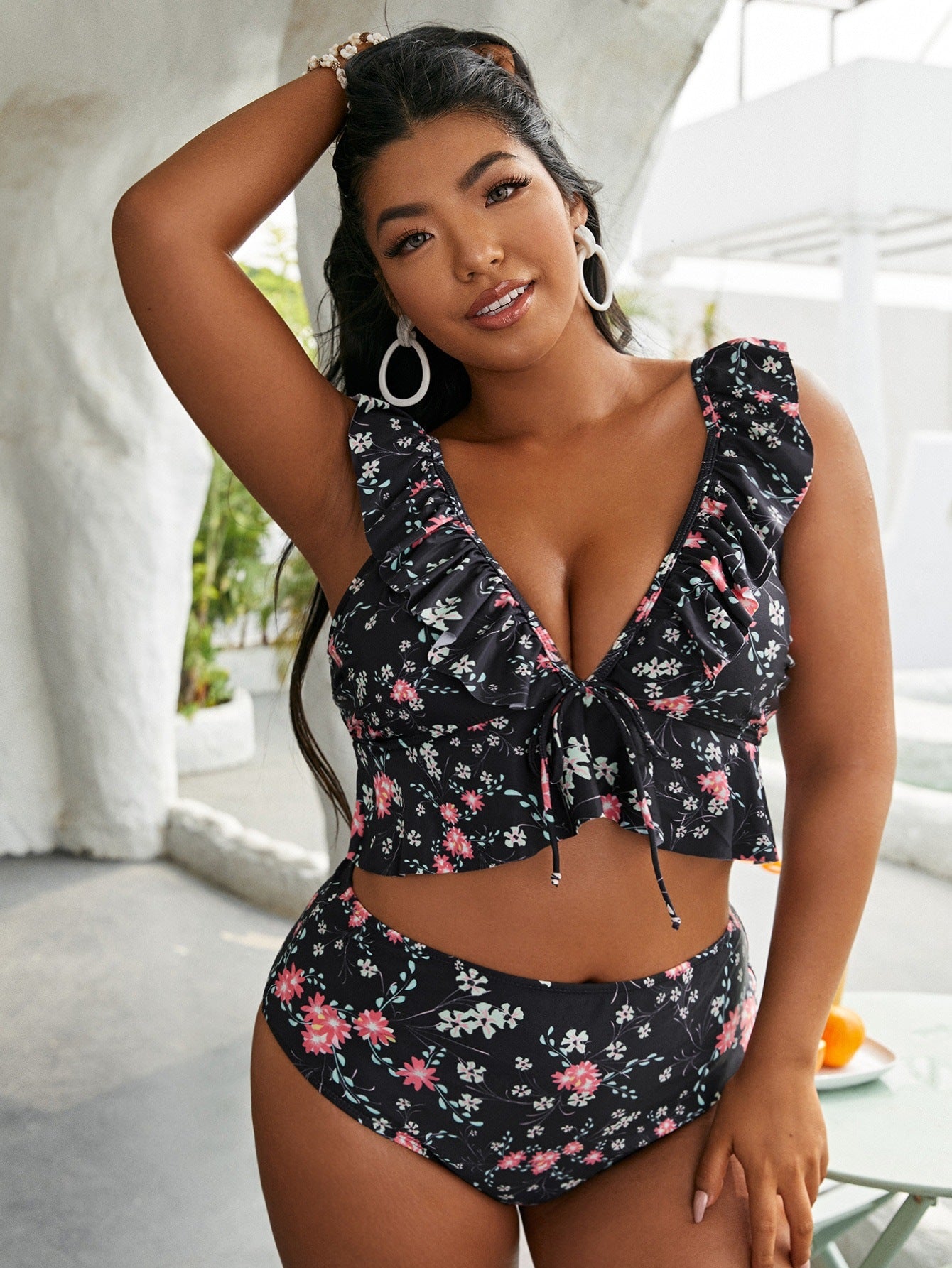 Plus Size Two-Piece Swimsuit with Ruffle Design