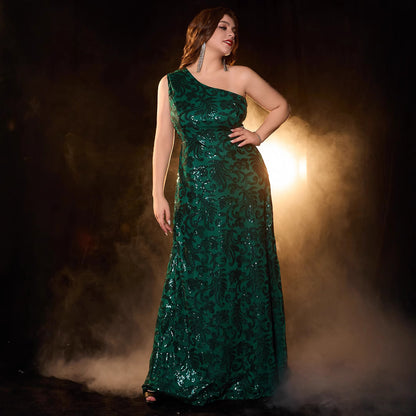 Plus Size Elegant Asymmetric Neckline A-Line Evening Gown