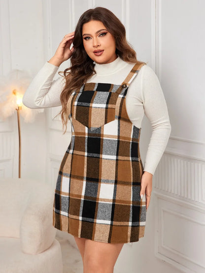 Plus Size Plaid Overall Mini Dress