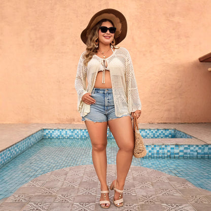 Plus Size Hollow Knit Cardigan - Plus Size XL-4XL - View 3