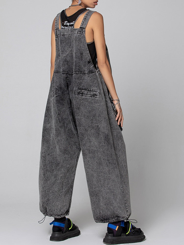 Plus Size Maternity Denim Bib Jumpsuit