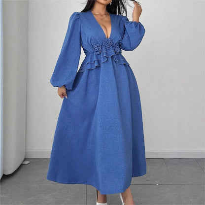 Plus Size Elegant V-Neck Floral Maxi Dress - Plus Size XL-4XL - View 4