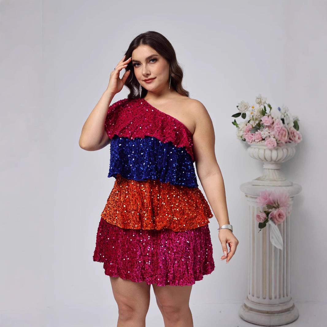 Plus Size Shiny Sequin Party Cocktail Dress