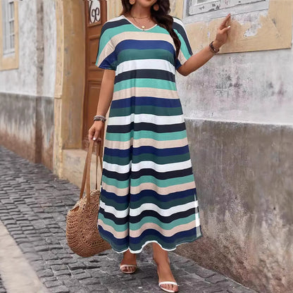 Plus Size Romantic A-Line Printed Long Dress - Plus Size Clothing