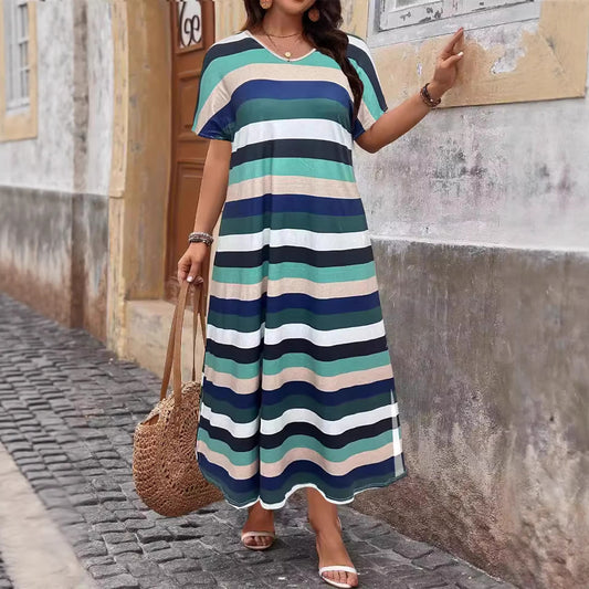 Plus Size Romantic A-Line Printed Long Dress