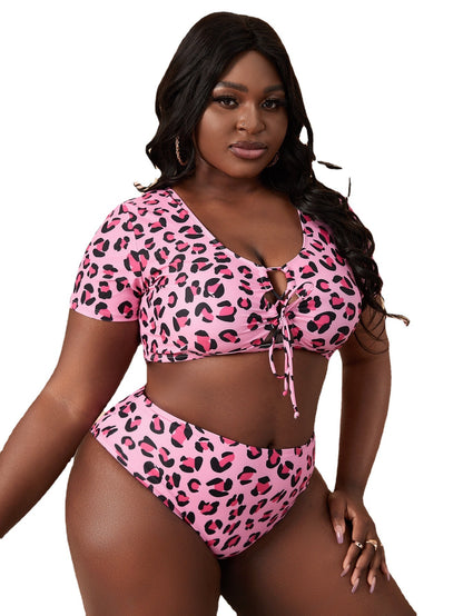 Plus Size Split Leopard Print Swimsuit