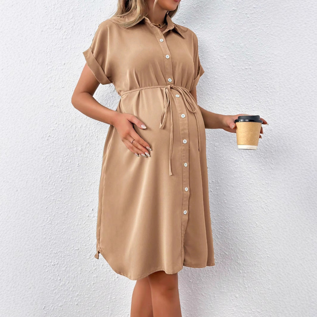Plus Size Maternity Button Casual Midi Dress