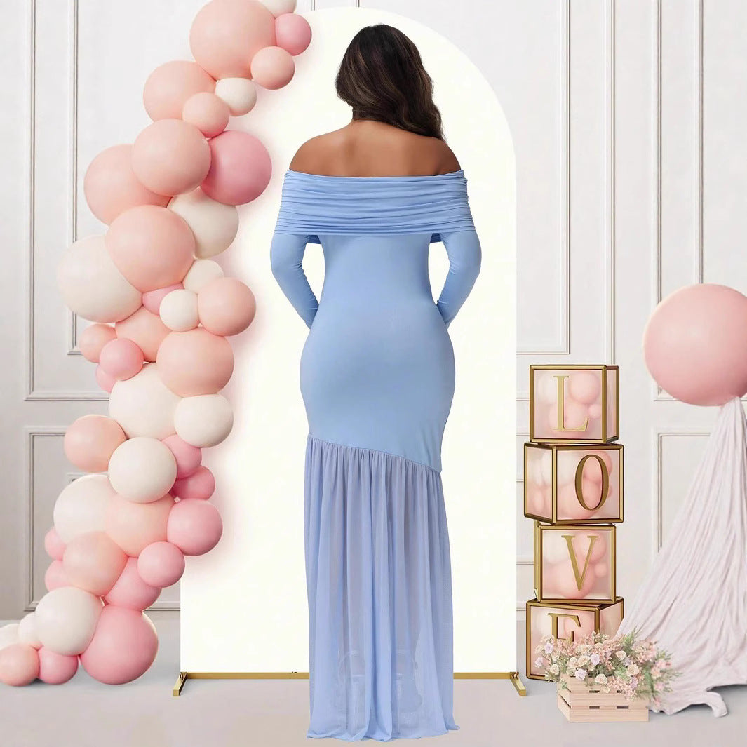 Elegant Fitted Bodycon Mesh Splicing Formal Maternity Dress - Plus Size Clothing