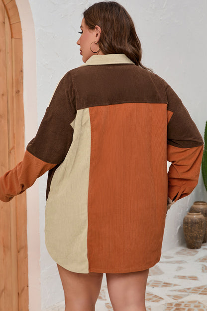 Plus Size Brown Corduroy Pocket Jacket - Plus Size XL-4XL - View 2