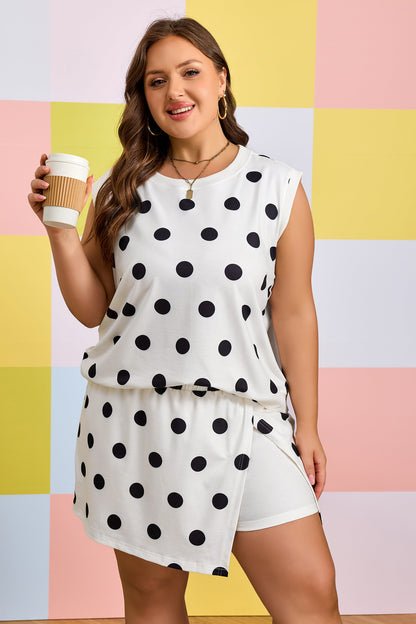 Plus Size Polka Dot Tank Split Skort Set - Plus Size XL-4XL - View 1