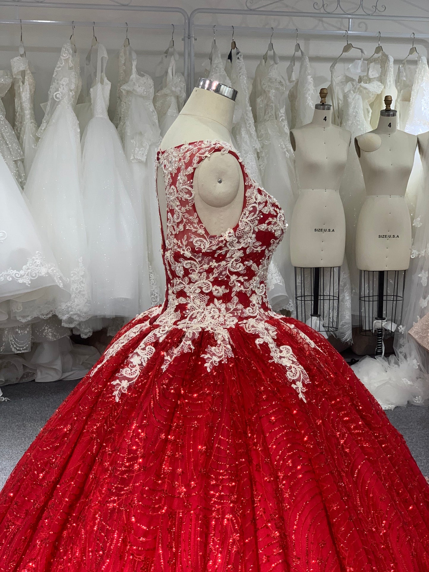 Lace up red dress floor length ball gown - Plus Size Clothing