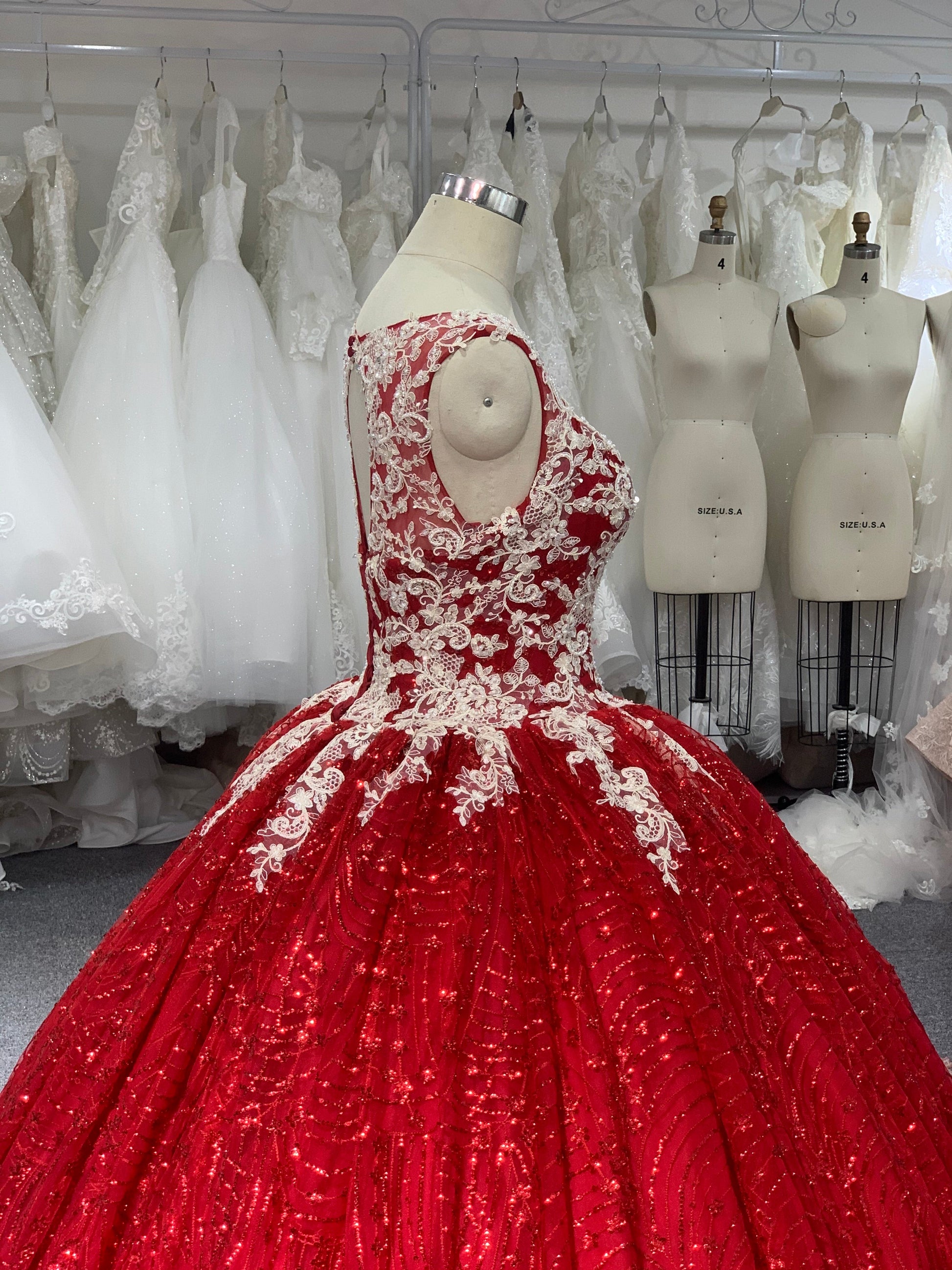 Lace up red dress floor length ball gown - Plus Size Clothing