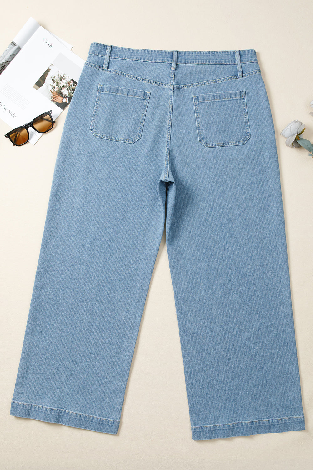 Plus Size Textured Wide Leg Denim Jeans - Plus Size XL-4XL - View 7