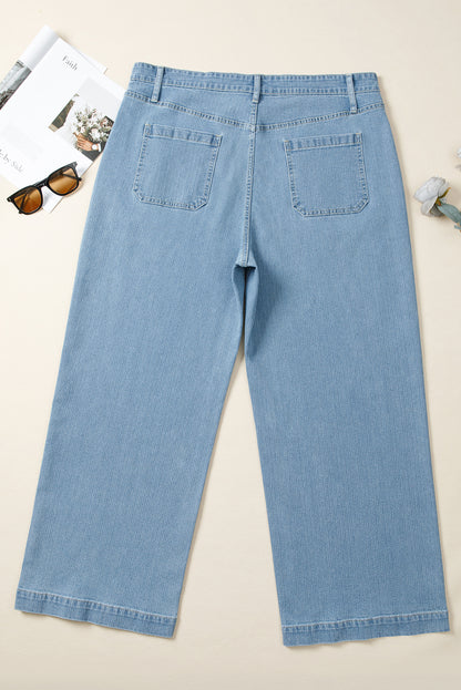 Plus Size Textured Wide Leg Denim Jeans - Plus Size XL-4XL - View 7