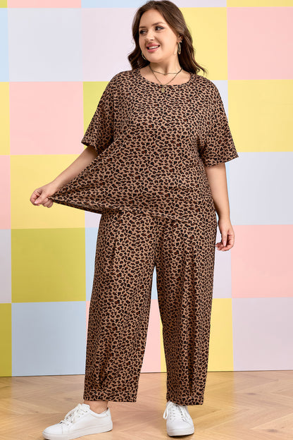 Plus Size Leopard Loose Top Pleated Pants Set - Plus Size XL-4XL - View 5