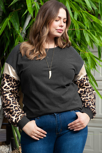 Plus Size Leopard Sequin Long Sleeve Top