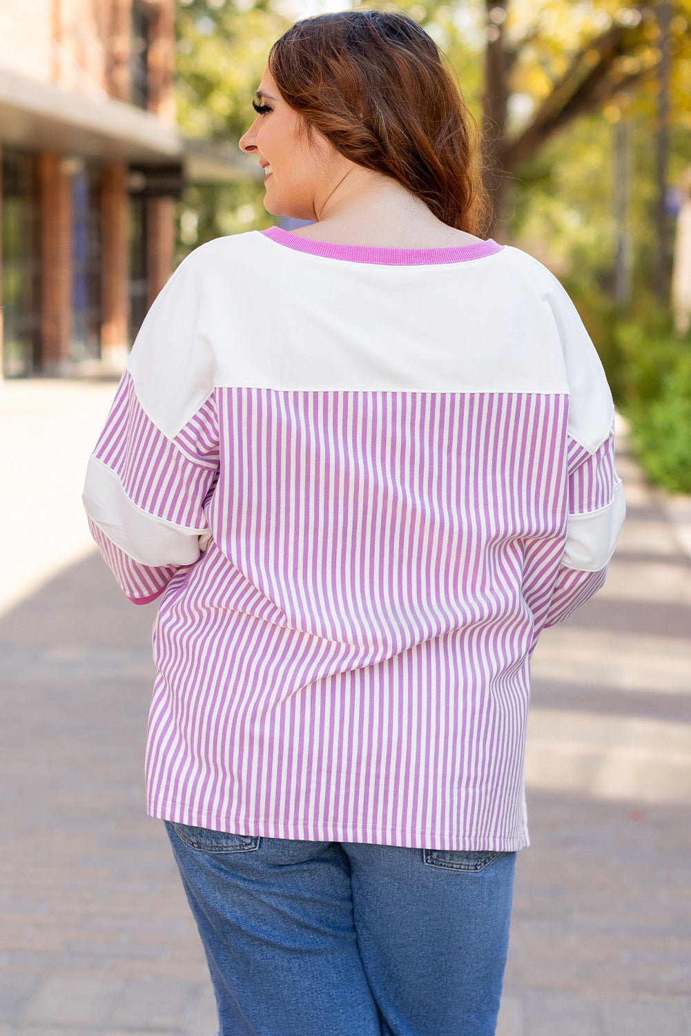 Plus Size Striped Patchwork Bracelet Sleeve T Shirt
