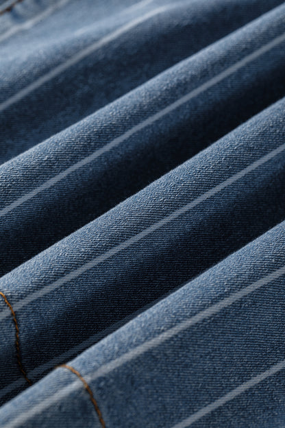 Plus Size Striped Buttoned Wide Leg Denim Pants