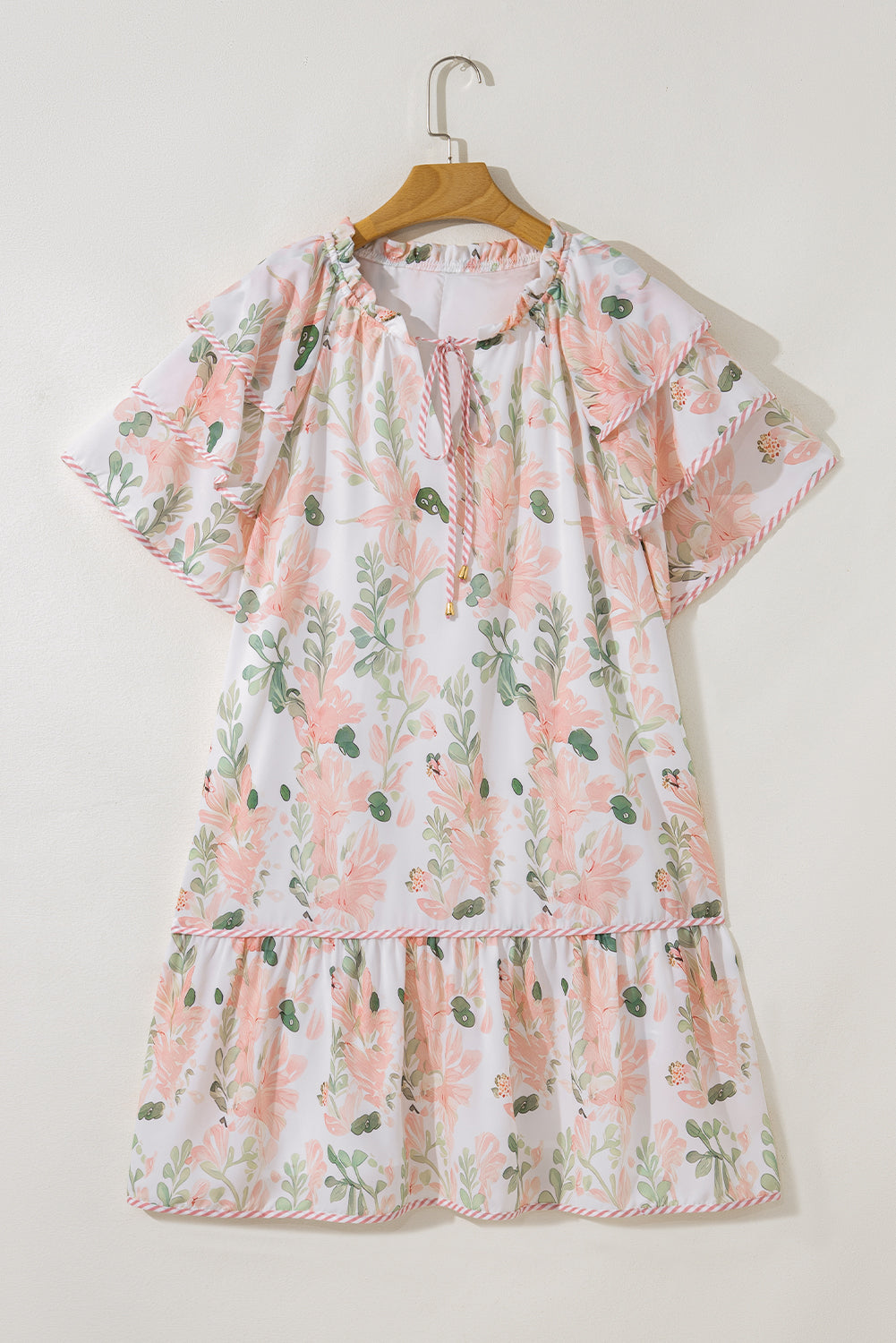 Plus Size Floral Print Striped Detail Short Dress