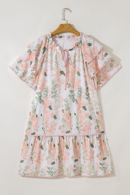 Plus Size Floral Print Striped Detail Short Dress