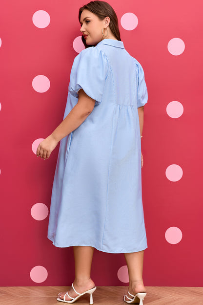 Plus Size Striped Shirred Collar V-Neck Midi Dress - Plus Size XL-4XL - View 2