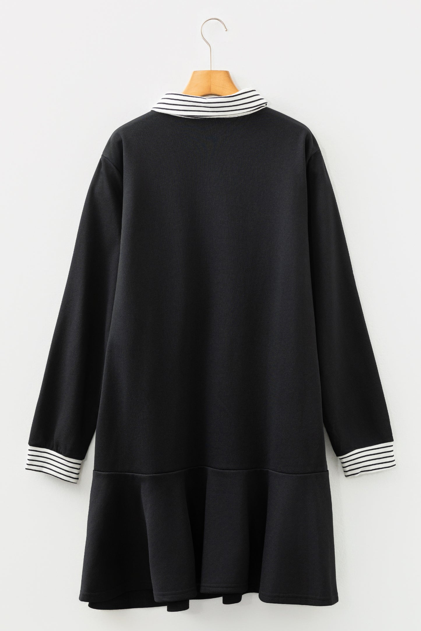 Plus Size Striped Polo Collar Ruffle Hem Shift Dress
