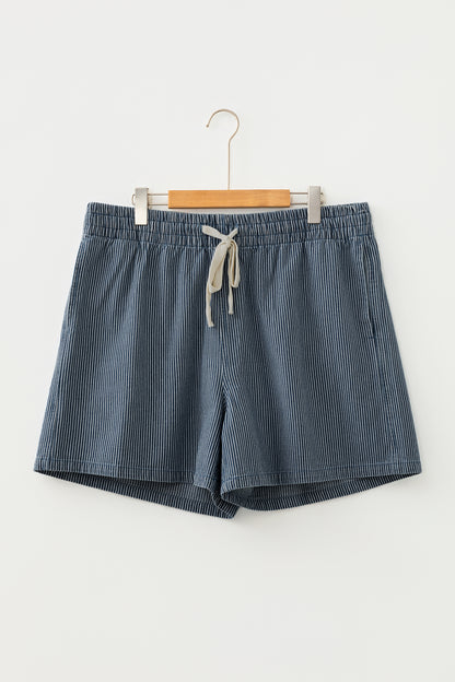 Plus Size Contrast Drawstring Elastic Waist Denim Shorts