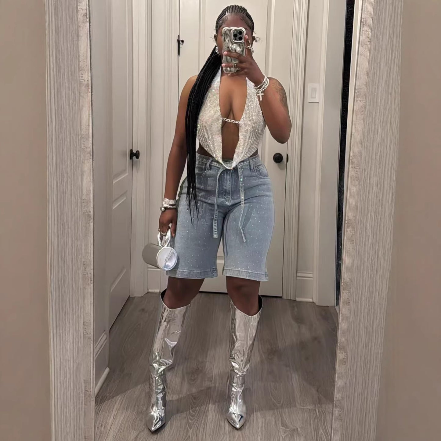 Plus Size Loose Denim 5-Panel Shorts