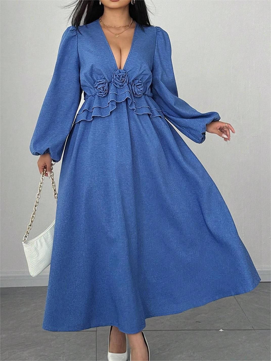Plus Size Elegant V-Neck Floral Maxi Dress