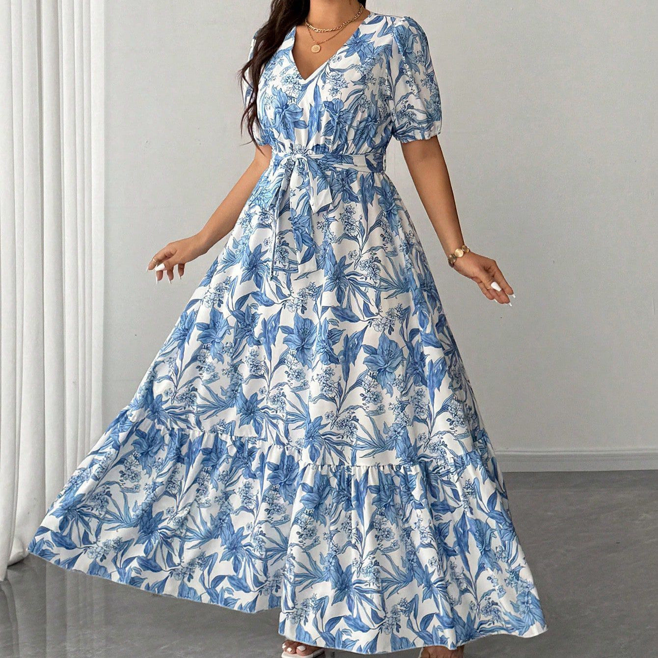 Plus Size Elegant Waist-Cinching A-Line Dress