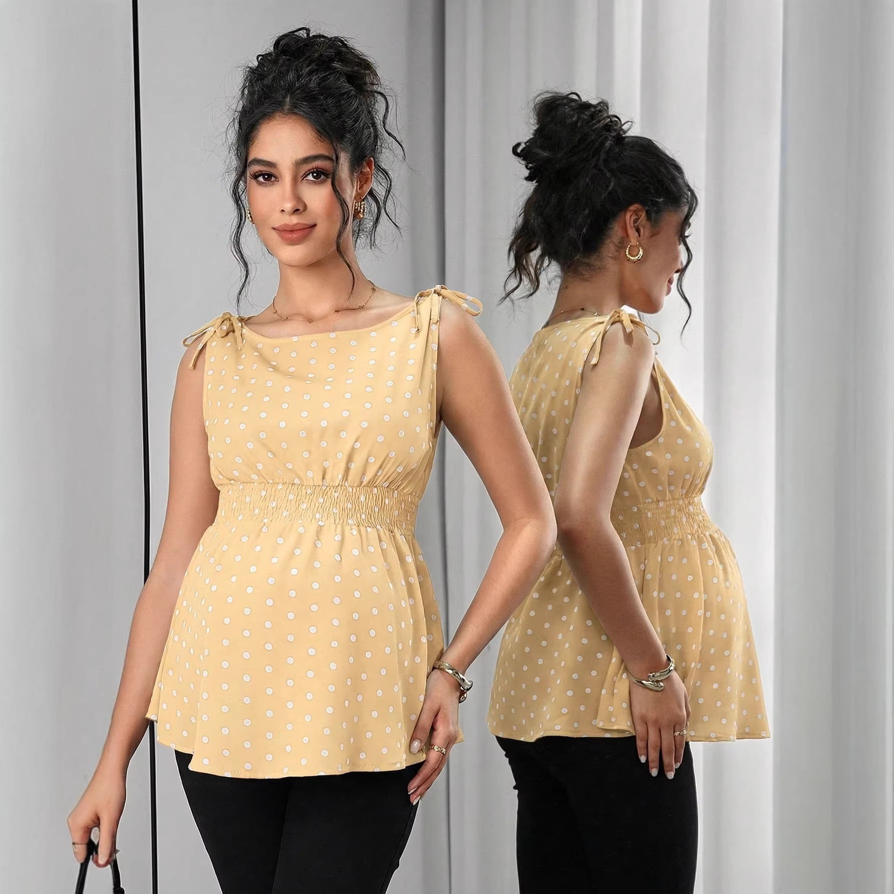 Chic Dot Print Sweet Style Maternity Strapless TopFashion Simple Elegant Spring Summer - Plus Size Clothing