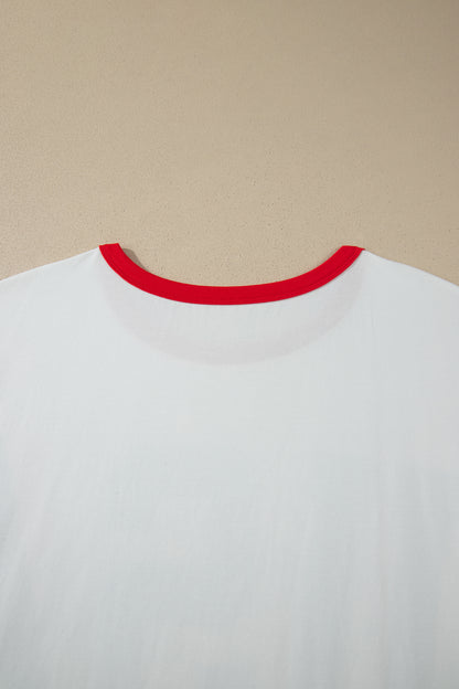 Plus Size Retro USA Striped Trim Short Sleeve Tee - Plus Size Clothing