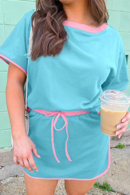 Plus Size Contrast Trim T Shirt and Skirt Set